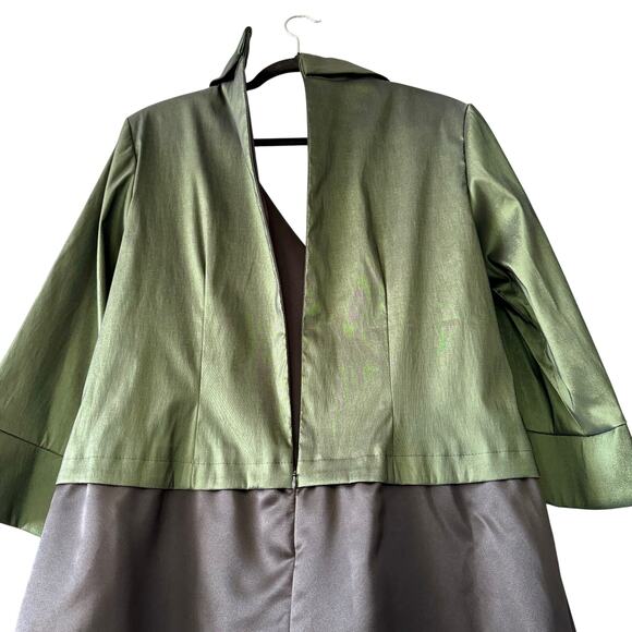 J R Nites Green Taffeta Black Satin Evening Dress 16W Mother of the Bride - Picture 12 of 15